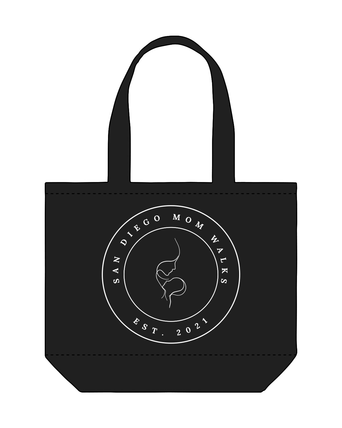 The Tote Bag - Black - SD Mom Walks - Center - Circle Logo - White