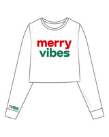 The Crop Long Sleeve - White - The Vibe - Center Chest Stacked & Right Sleeve Wrist - Full Color