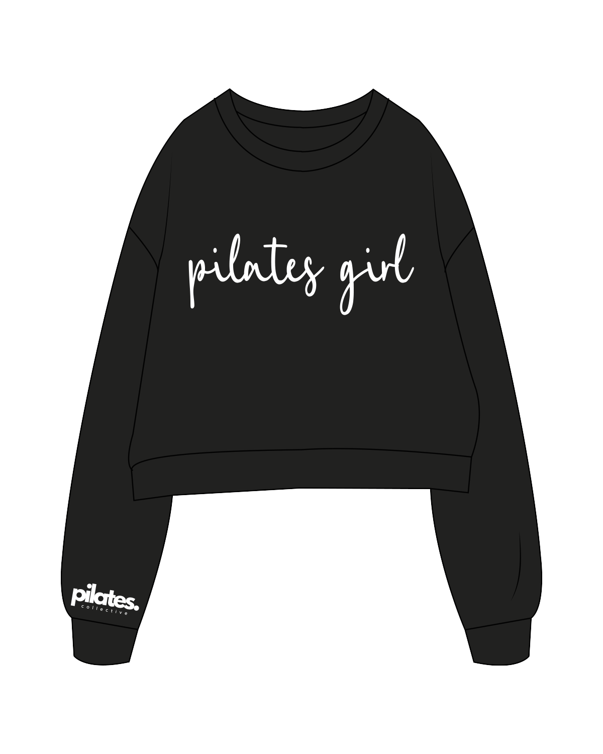 The Oversized Crop - Black - Pilates Collective - Center Chest / Right Wrist - White