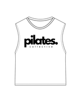 The Womens Classic Crop Tank - White - Pilates Collective - Center Chest - Black
