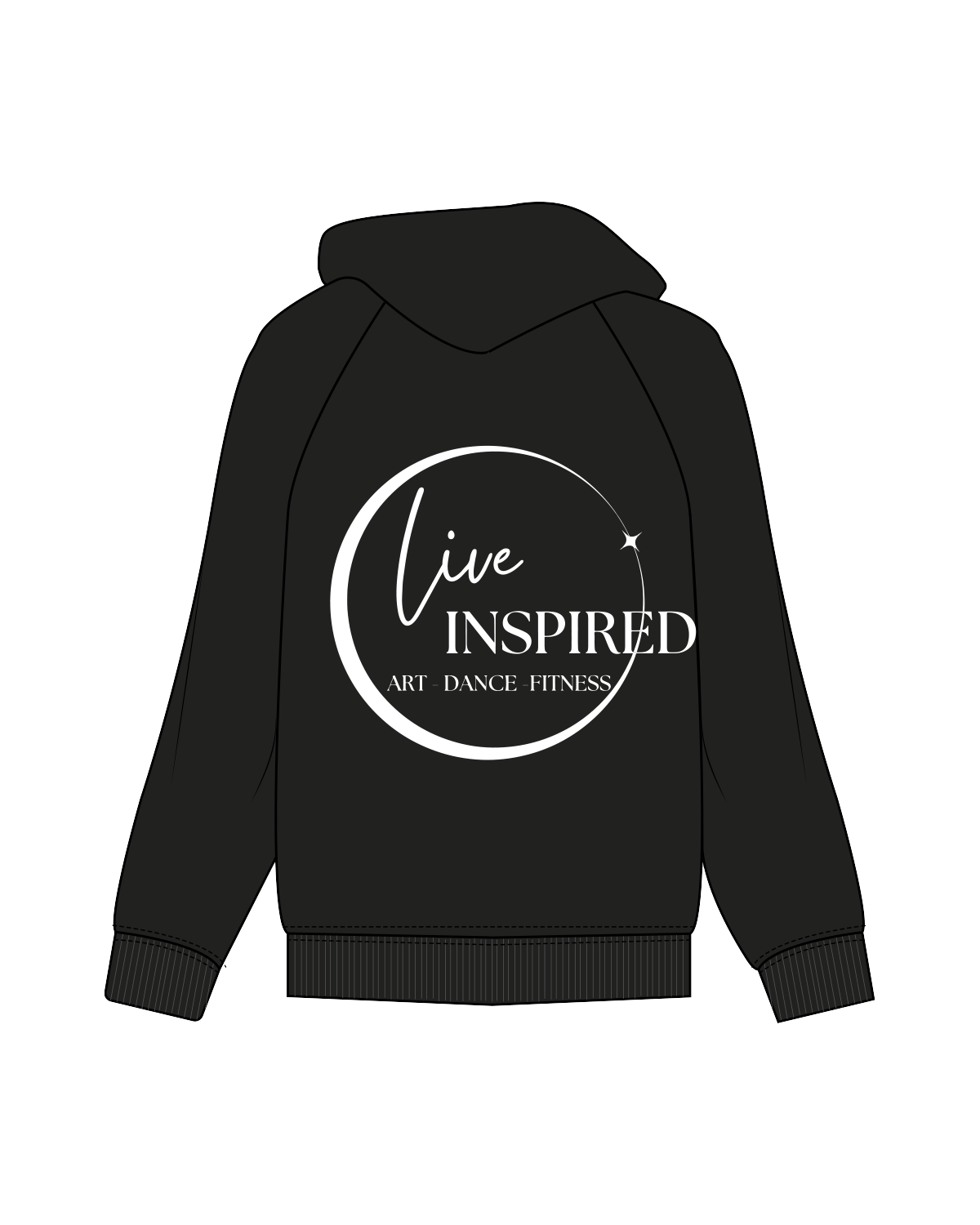 The Womens Zip Hoodie - Black - Live Inspired - Left Chest / Back - White