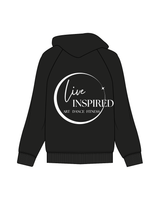 The Womens Zip Hoodie - Black - Live Inspired - Left Chest / Back - White