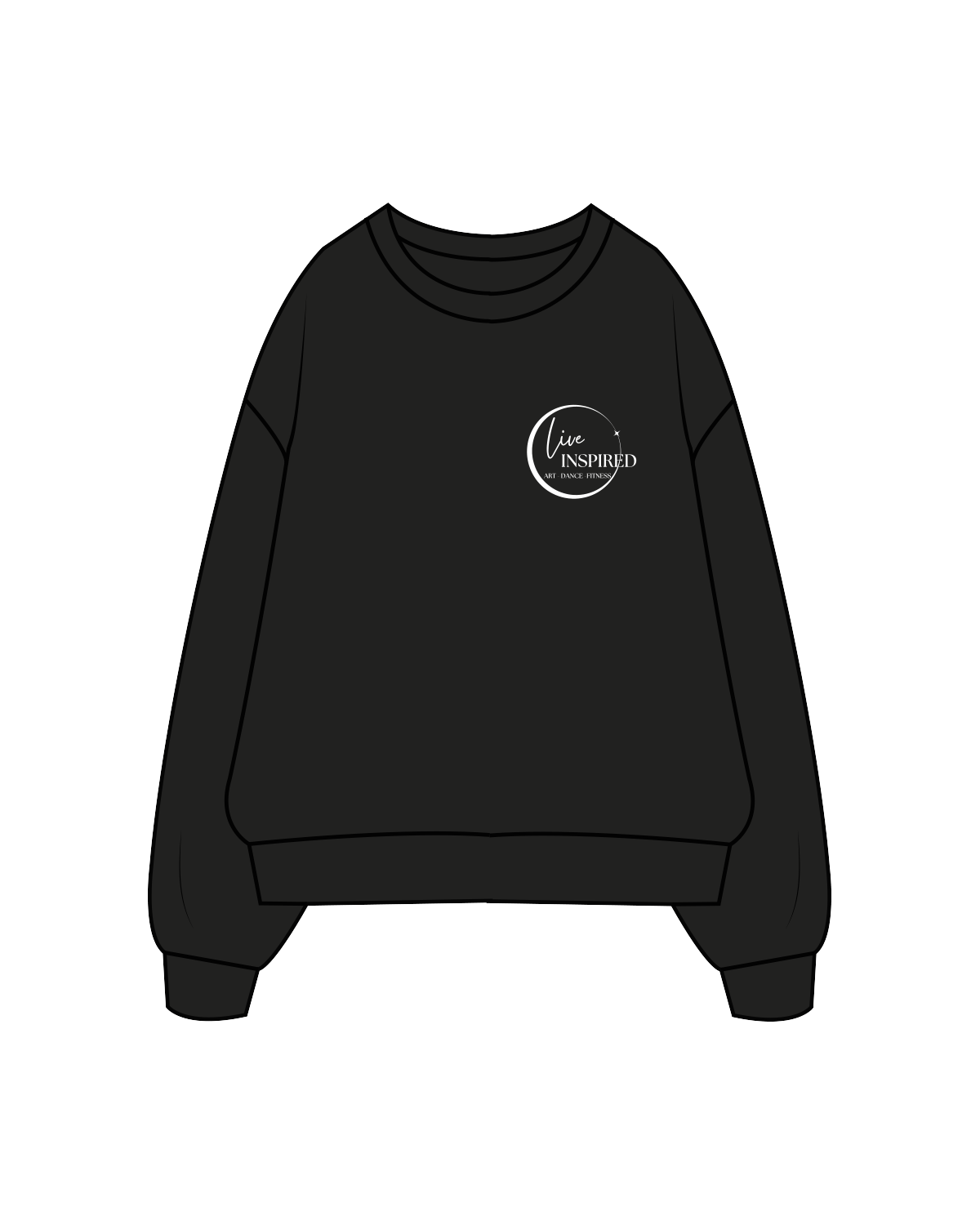 The Womens Crewneck - Black - Live Inspired - Left Chest - White