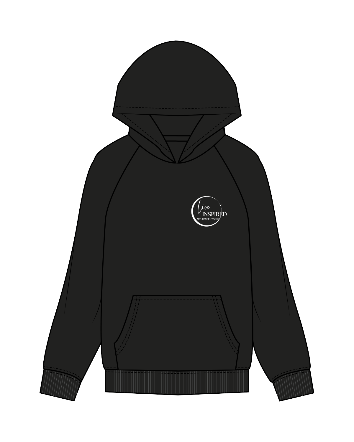 The Womens Hoodie - Black - Live Inspired - Left Chest - White