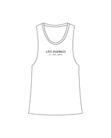 The Womens Racerback Tank - White - Live Inspired - Center Chest - Black
