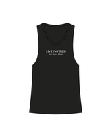The Womens Racerback Tank - Black - Live Inspired - Center Chest - White
