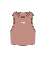 The Ribbed Crop Tank - Clay - The Vibe - Center Chest - White Embroidered