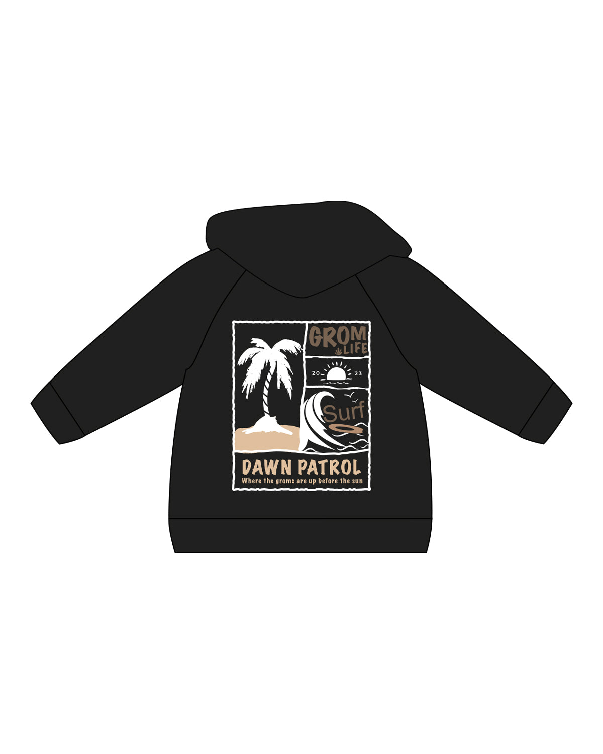 The Kids Hoodie - Black - Bali Beach Co - Left Chest & Back Stacked - Full Color