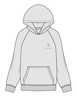 The Womens Hoodie - Washed Bone - Wellness & Rich - Left Chest Stacked - Royal Blue