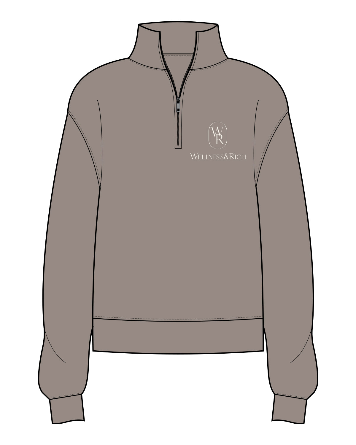 The Womens 1/4 Zip - Washed Gray - Wellness & Rich - Left Chest Stacked - Cream