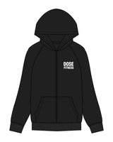 The Mens Zip Hoodie - Black - Dose - Left Chest Stacked & Back Stacked - White