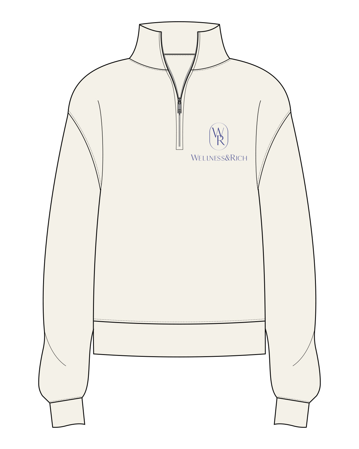 The Womens 1/4 Zip - Off White - Wellness & Rich - Left Chest Stacked - Royal Blue