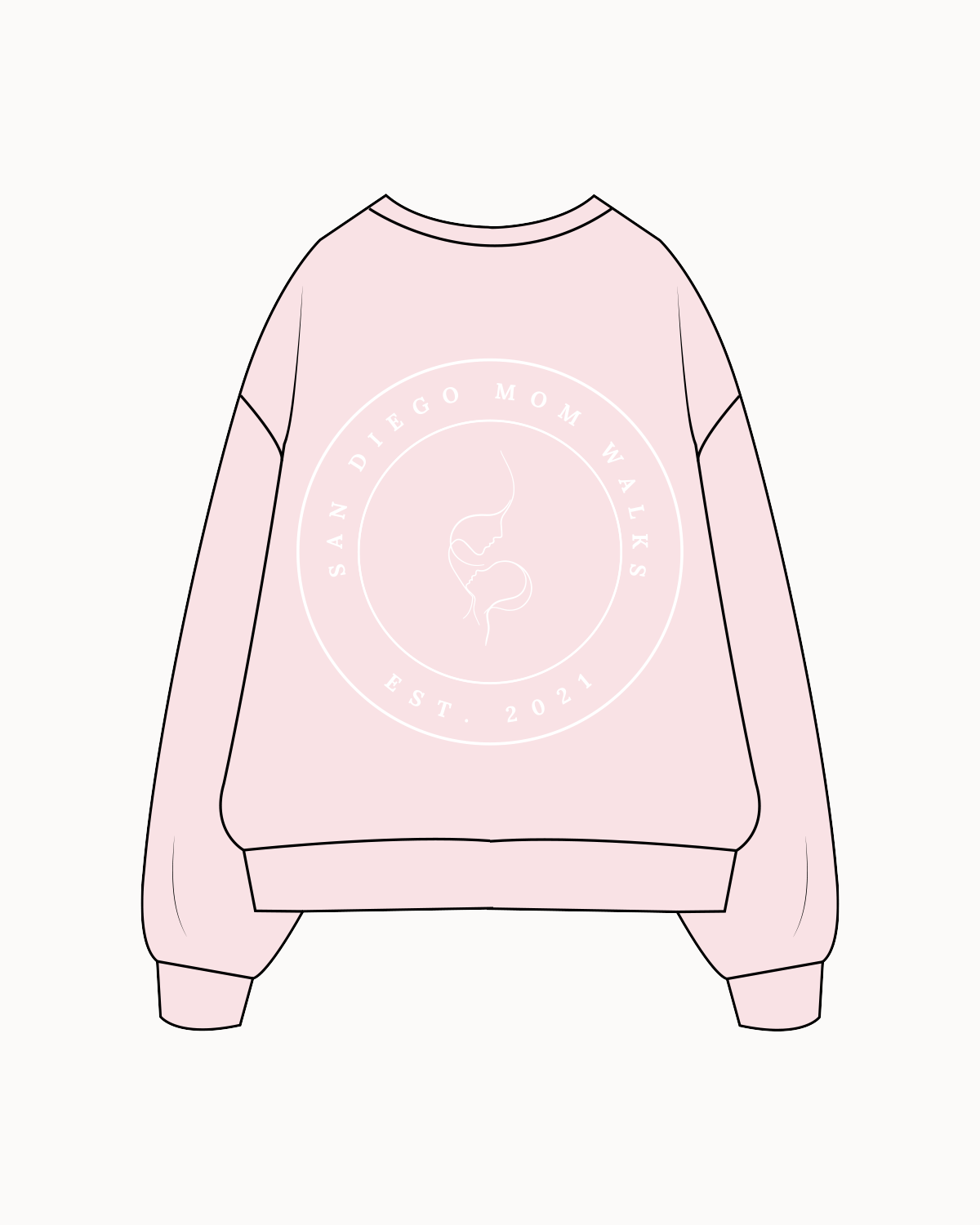 The Classic Crewneck - Pink - SD Mom Walks - Left Chest & Back Center - White