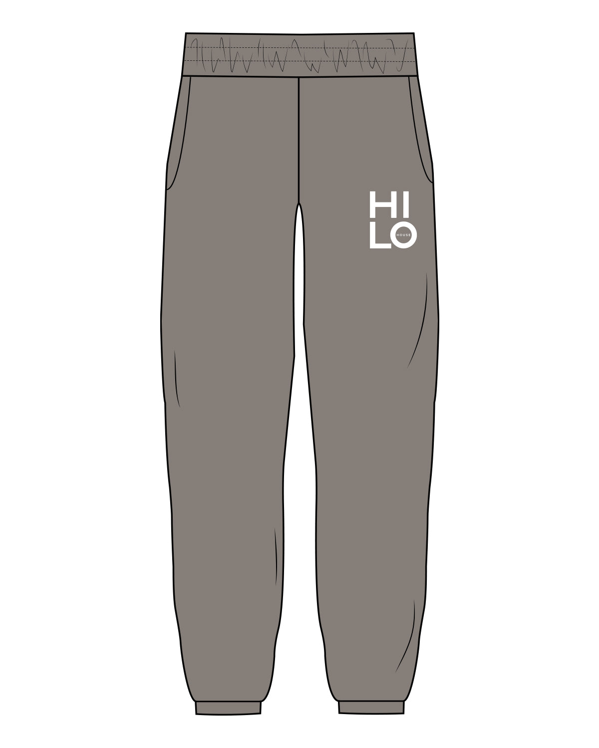The Mens Sweatpants - Washed Gray - HiLo - Left Leg Pocket - White