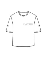 The Oversized Crop Tee - White - Platform - Center Chest Stacked & Back Bottom Right - Light Gray