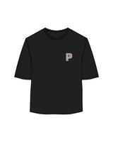 The Oversized Crop Tee - Black - Platform - Center Left Chest & Back Center - Bone