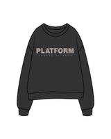 The Womens Crewneck - Washed Black - Platform - Center Chest Stacked  & Back Neck Line - Bone