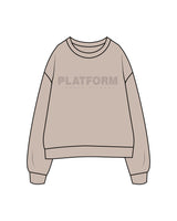 The Womens Crewneck - Bone - Platform - Center Chest Stacked  & Back Neck Line - Tone on Tone