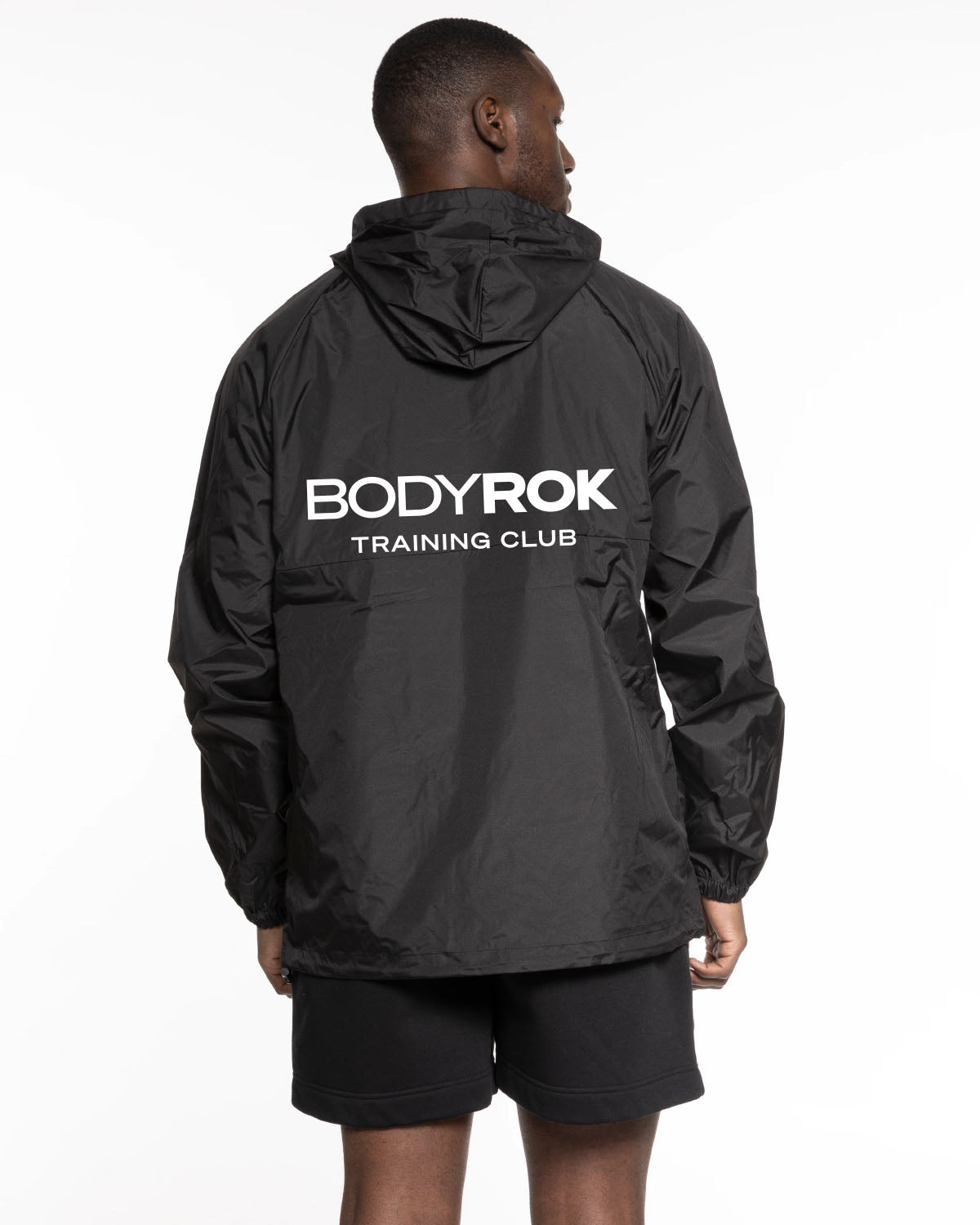The Mens Windbreaker - Black - Training Club - Chest & Back Stacked - Printed - White
