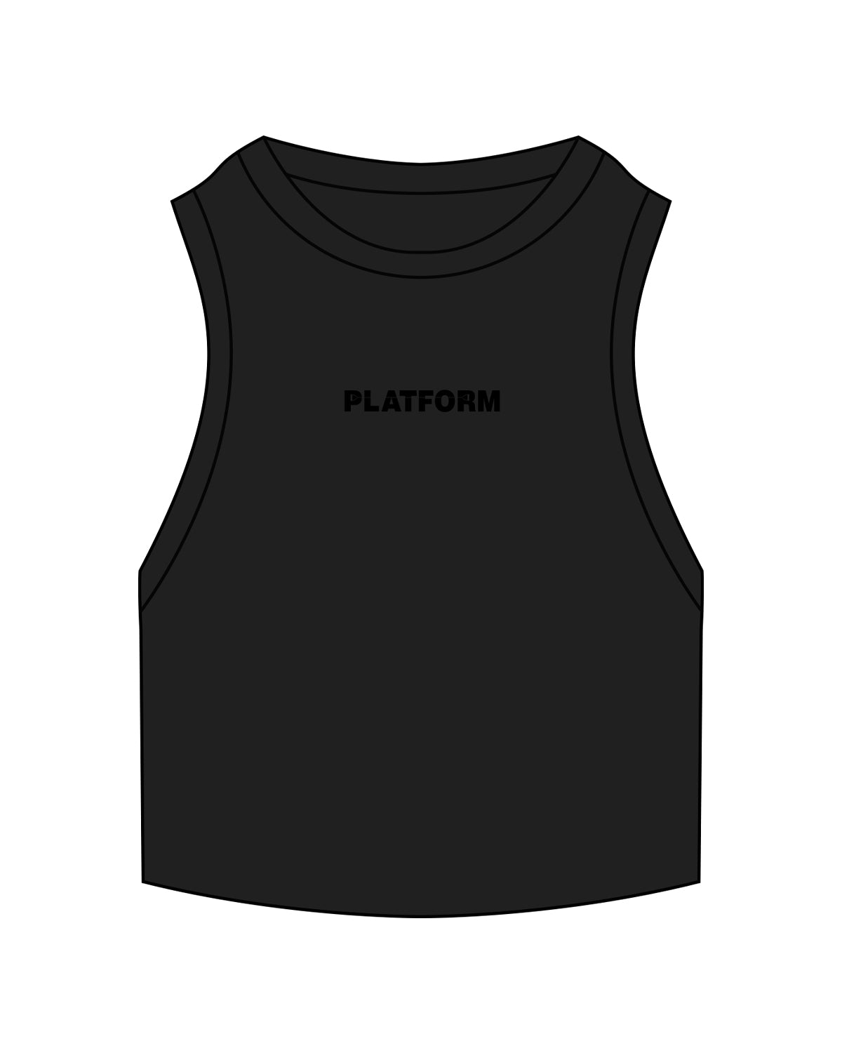 The Ribbed Crop Tank - Black - Platform - Center Chest - Embroidered Tone on Tone