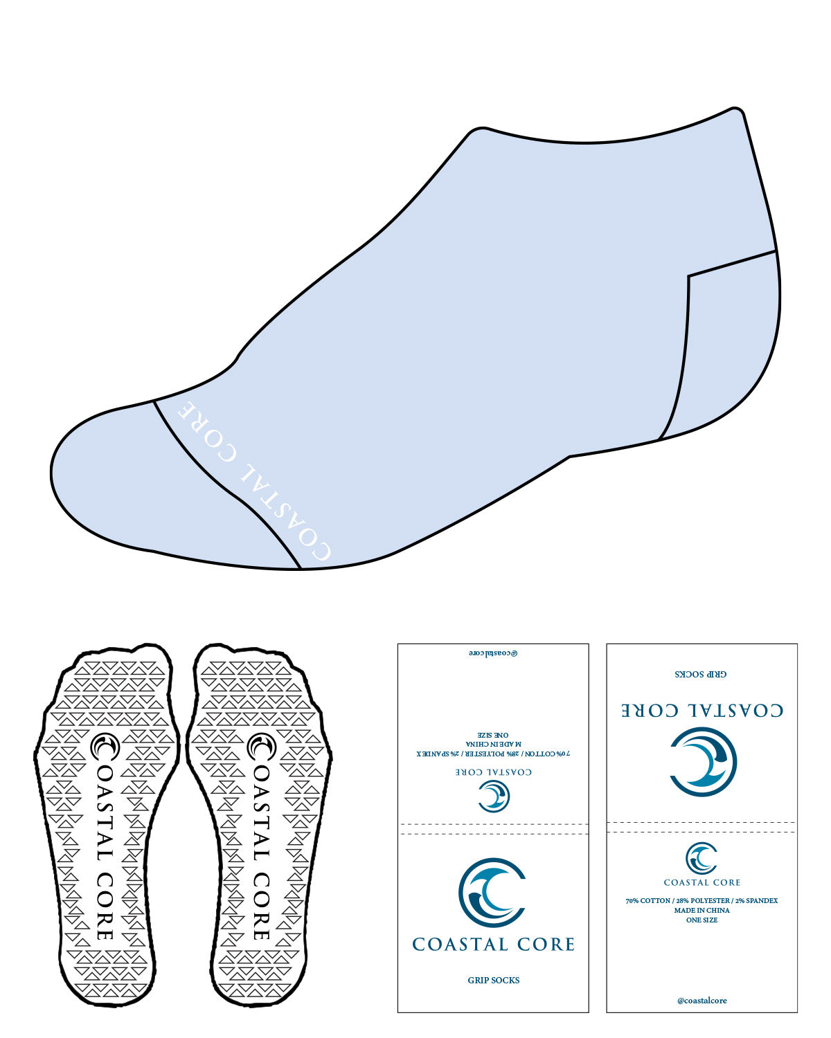 The Ankle Sock - Light Blue - Coastal Core - Tip & White Triangle Grip - White