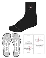 The 3/4 Crew Sock - Black  - Platinum Pilates - Top Center Initials & Bottom - Pink - Triangle Shape Grip - Pink