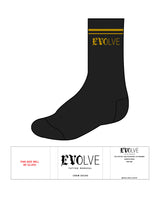 The Crew Sock - Black - EVOLVE TATTOO - Single Lining - Gold Logos