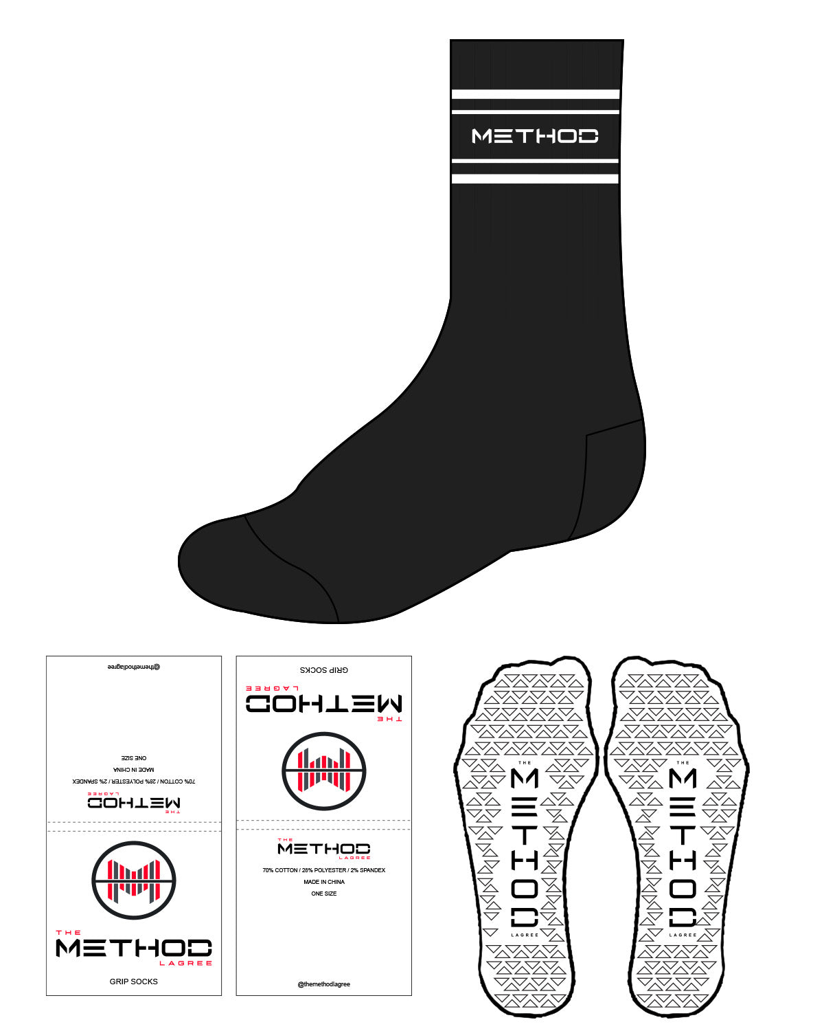 The Crew Sock - Black - The Method Lagree - White Grip - White Logos