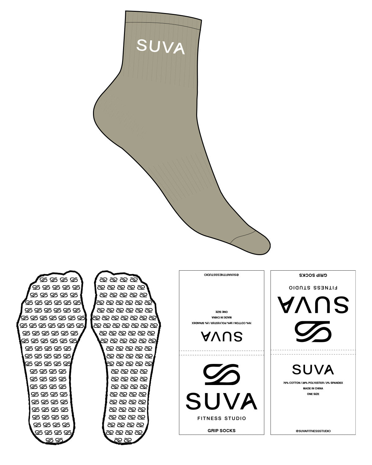 The 1/2 Crew Sock - Pantone 7536 C - SUVA - Top Logo - White - Icon Shape Grip - White