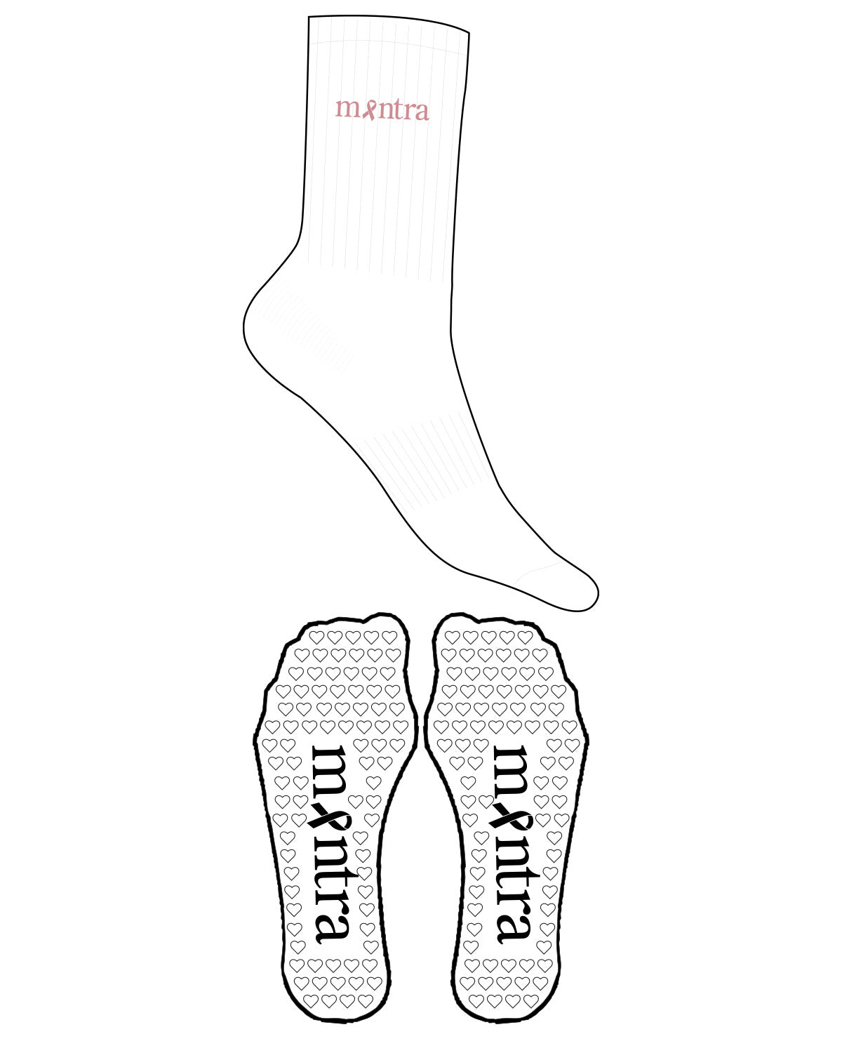 The Crew Sock - White - Mantra - Ankle - Transparent Heart Grip - L94