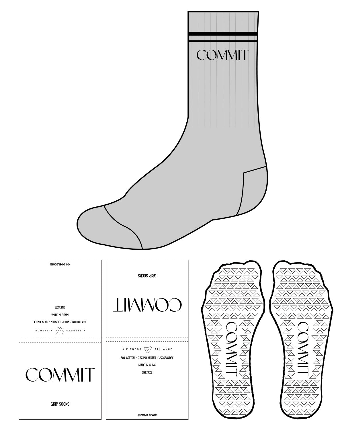The Crew Sock - Heather - Commit Fitness - 2 Lines - Commit - Black - White Grip