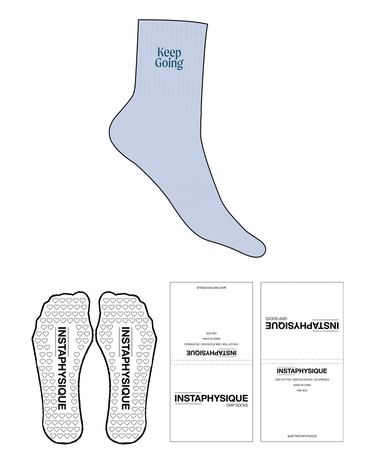 The 3/4 Crew Sock - L109 - Instaphysiques - Top Logo - Embroidered - Navy - Heart Shape Grip - Transparent