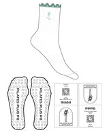 The 3/4 Crew Sock - White - Pilates Plus PB - Top Icon & PB - Green - Green Frill - Embroidered - Circle Shape Grip - Green