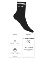The 3/4 Crew Sock - Black - Verve Studios - Top Text- Dual Stripes - White