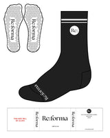 The Crew Sock - Black - Re:forma - Tip & Top Border - White Triangle Grip - White