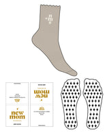 The 3/4 Crew Sock - Tan - New Mom School - Top Logo "NMS" - Off White - L118 - Star Shape Grip - Transparent