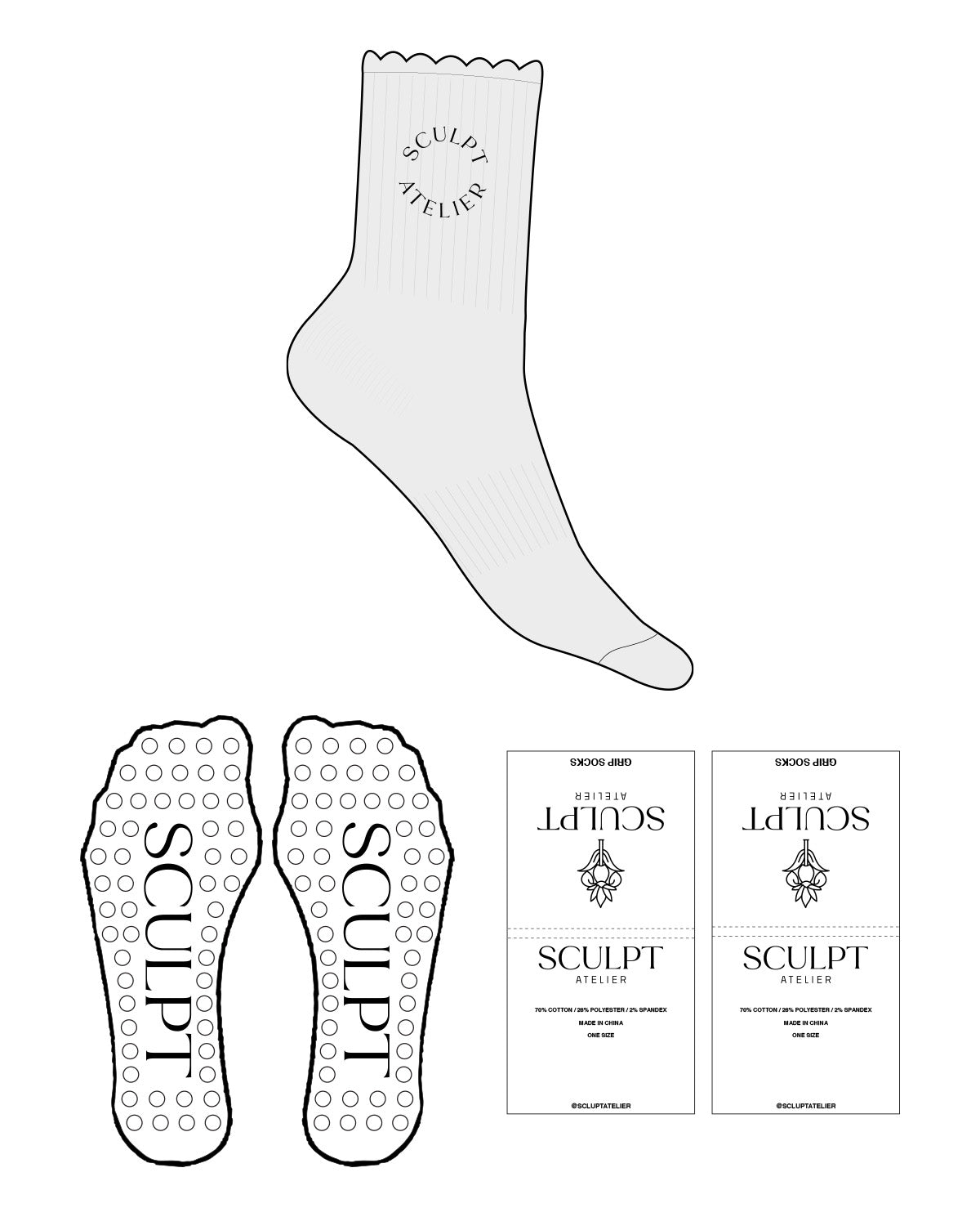 The 3/4 Crew Sock - Heather - Sculpt Atelier - Black - Brown Circle Grip - Black