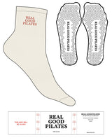The 1/2 Crew Sock - Off White - Real Good Pilates - Top Logo - Terracotta (bc6352) - Triangle Shape Grip - Transparent