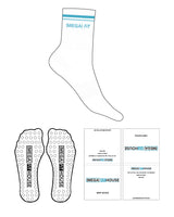 The 3/4 Crew Sock - White - Megafit House - Dual Strip - Top Text - Blue - Circular Shape Grip - Transparent