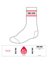 The Crew Sock - White - Rumble Boxing - 4 Red Strips - Rumble Boxing Logo on Middle - Full Color
