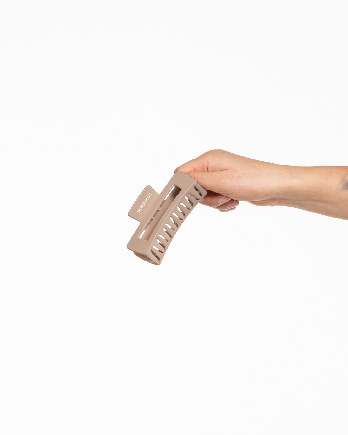 The Claw Hair Clip - Light Brown - TheDailyPilates Milestone- Top Logo - Printed - White