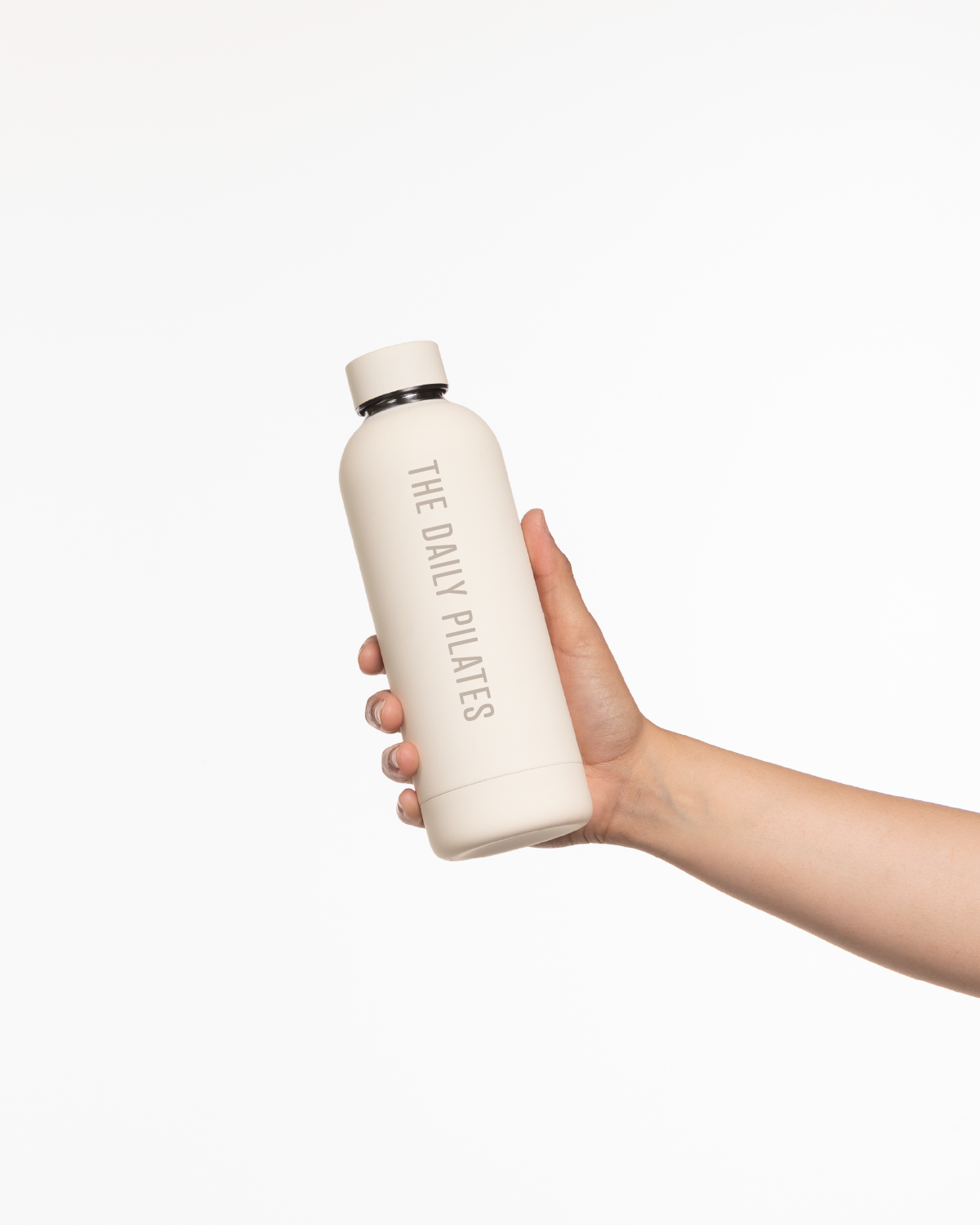 The Water Bottle - Off White - TheDailyPilates Milestone- Center Body Vertical - Printed - Tan