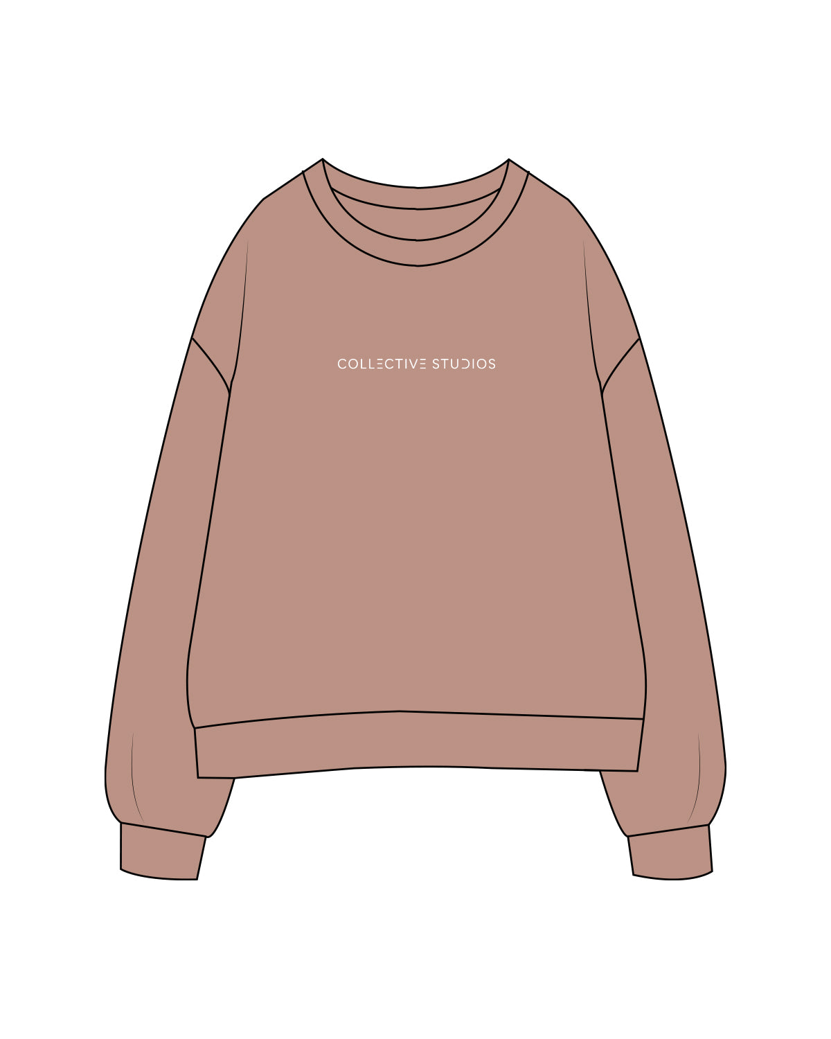 The Womens Crewneck - Clay - Collective Studios - Center Chest - Text - White