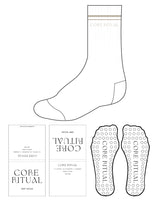 The Crew Sock - White - Core Ritual - Top Center - 2 Lines - Black Circle Grip
