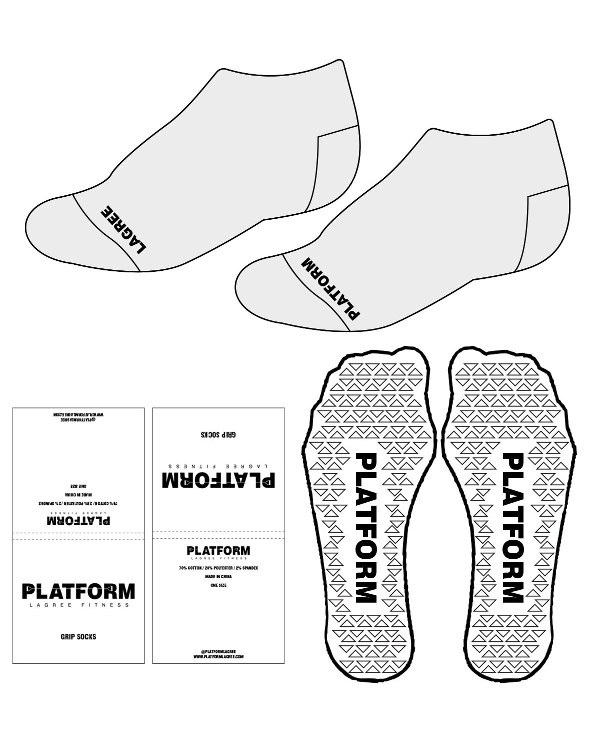 The Ankle Sock - Heather - Platform - Bottom Center & Triangle Shape Grip - Black