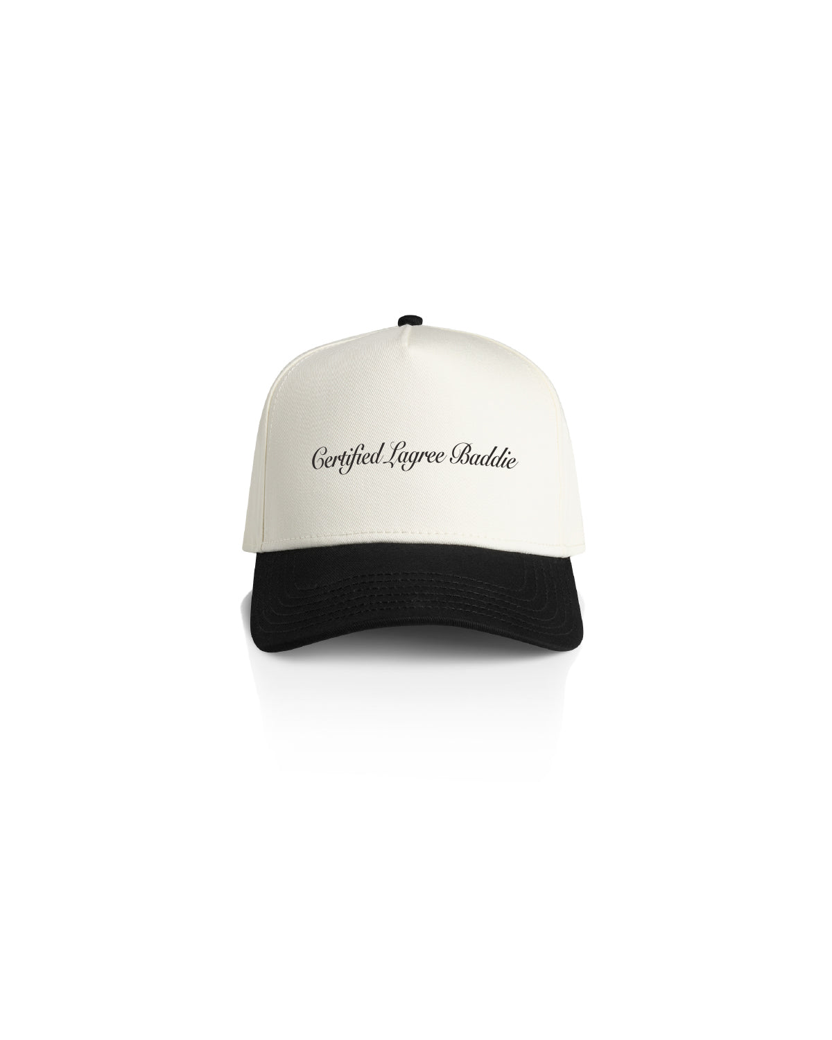 The 5 Panel Canvas Cap - Natural / Black - The Booty Shop - Front Center & Left Bottom Corner - Black