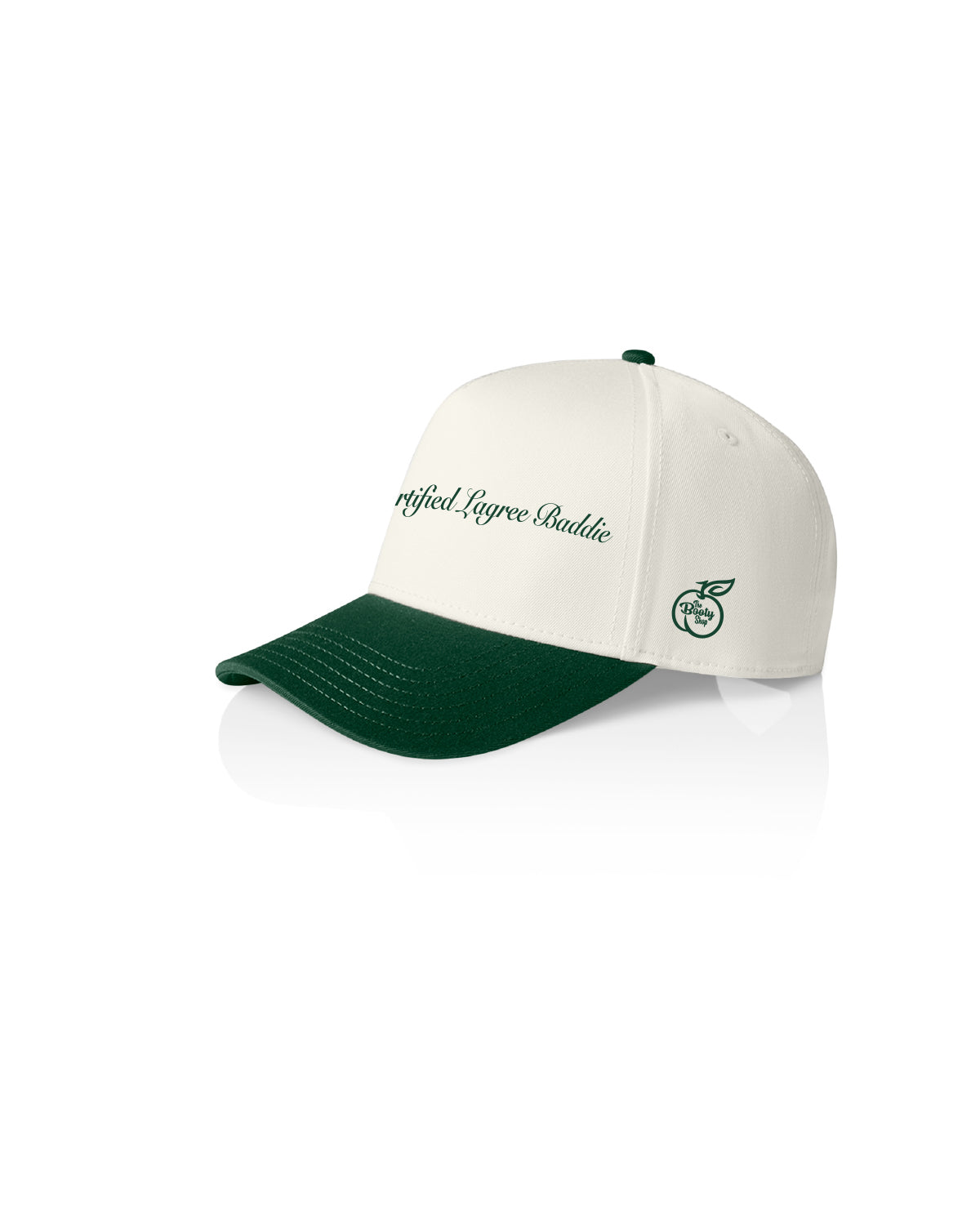 The 5 Panel Canvas Cap - Natural / Forest - The Booty Shop - Front Center & Left Bottom Corner - Green