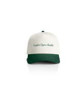 The 5 Panel Canvas Cap - Natural / Forest - The Booty Shop - Front Center & Left Bottom Corner - Green