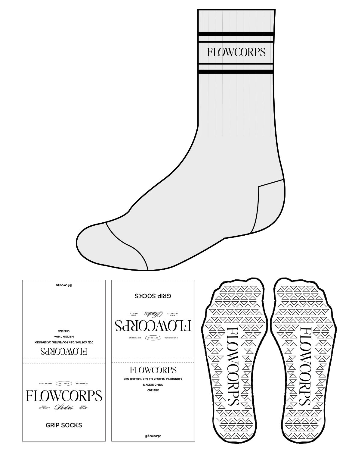 The Crew Sock - Heather - Flowcorps - Top Dual Border - Triangle Grip - Black