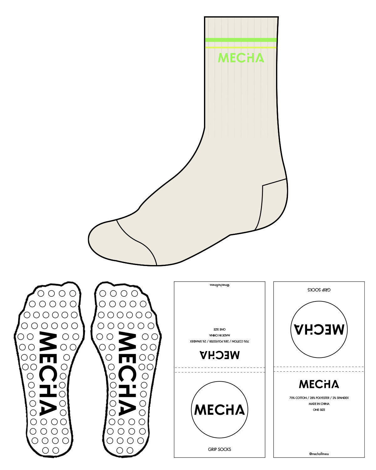 The Crew Sock - Off White - MECHA - Top Lining & Circle Transparent Grip  - Full Color